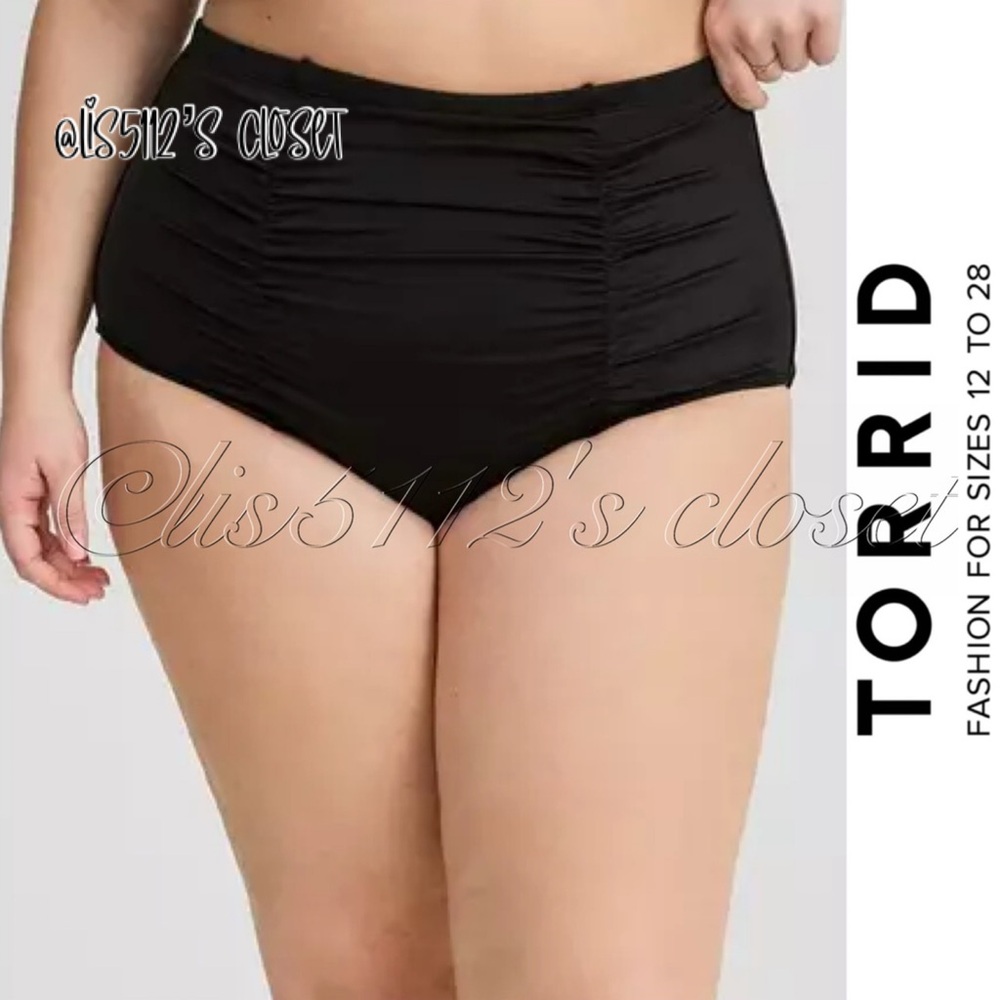 Torrid Solid Black High-Rise Ruched Bikini Brief Bottom 1X 14 16